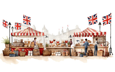 Street Market Extravaganza on Saint George's Day Isolated on Transparent Background PNG.