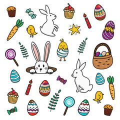 Easter color icons doodles hand drawn - 755387273