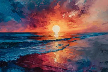 Schilderijen op glas sunset in the sea © Hamza