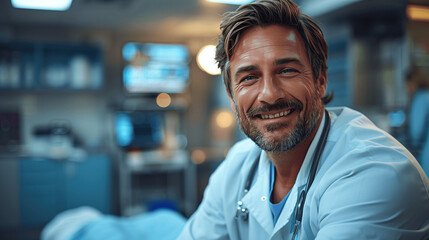 Fototapeta premium Smiling Male Doctor in a Hospital Environment