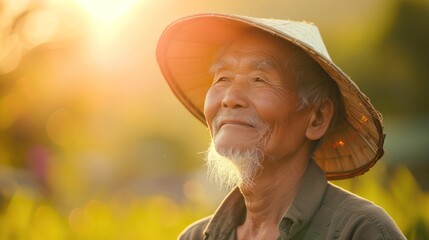 Asian farmer and sunlight
