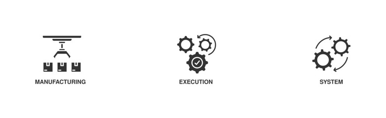 Mes banner web icon illustration concept of manufacturing execution system with icon of factory, service, automation, operation, production, distribution, management, structure, and analysis