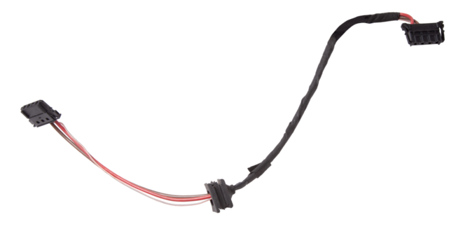 A cable of matted wires of different colors with connectors in the electrical wiring of the car. Internet line in the work of the provider.