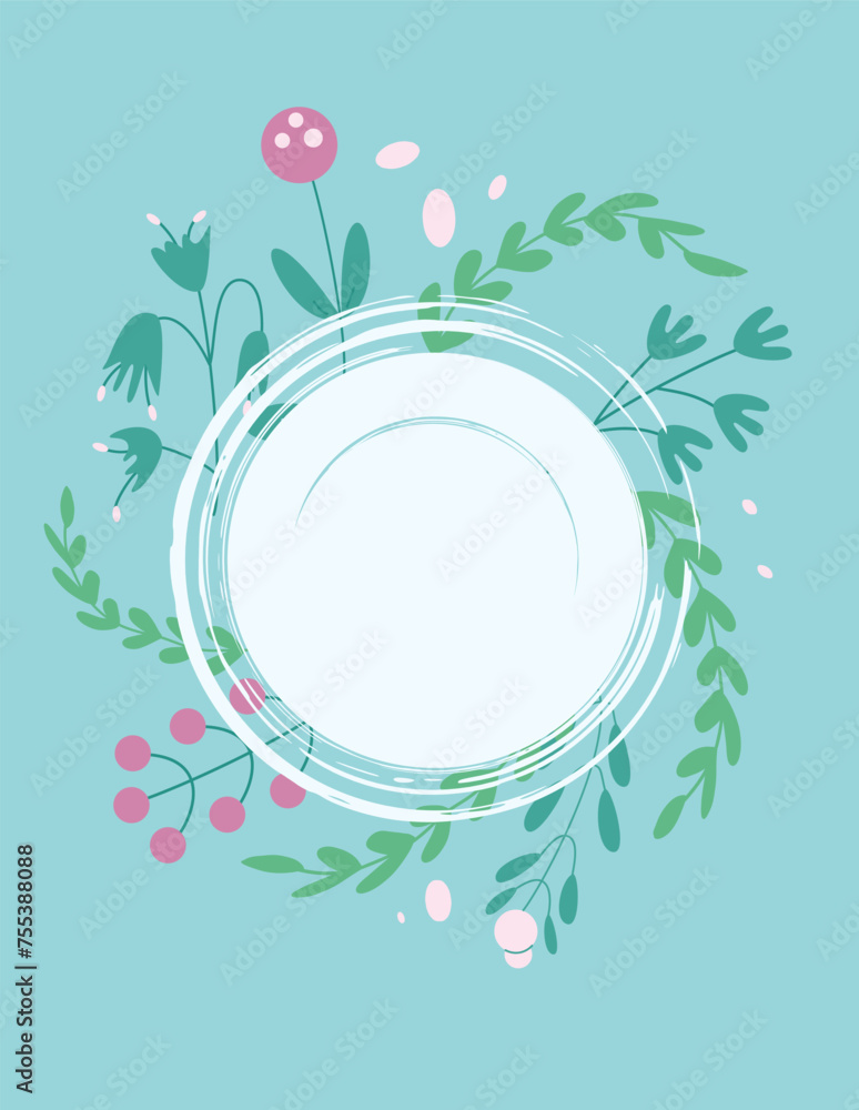 Poster floral background with round border and copy space. flower abstract banner template with frame. card