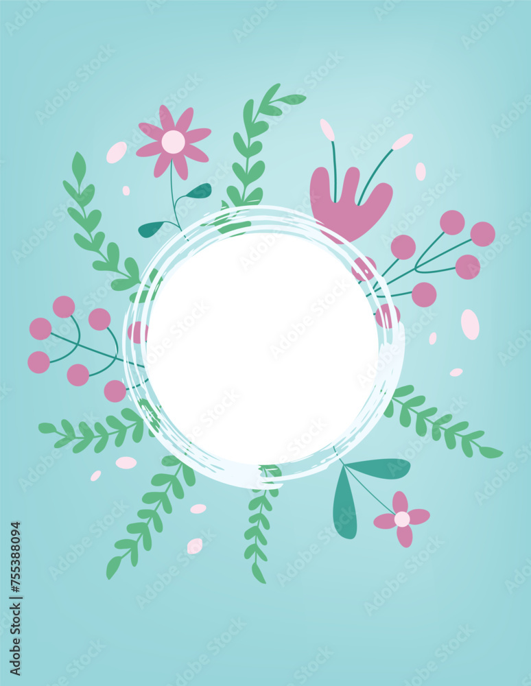 Poster spring background with round border and copy space. flower abstract banner template with frame. card