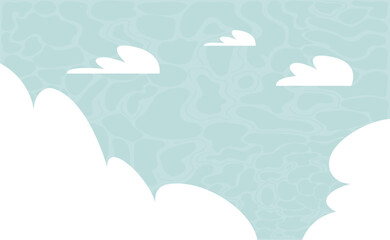Spring sky and cloud background. Holiday abstract banner template. Card with decoration. Vector simple illustration