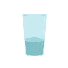 Half glass of still water isolated on white background. Fresh clean drink. Aqua healthy summer beverage. Stay hydrated. Vector flat illustration