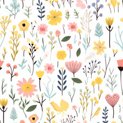 Fototapeta na wymiar delicate pastel seamless patterns inspired by the blossoming of flowers in the spring season ,flat design, clean white background