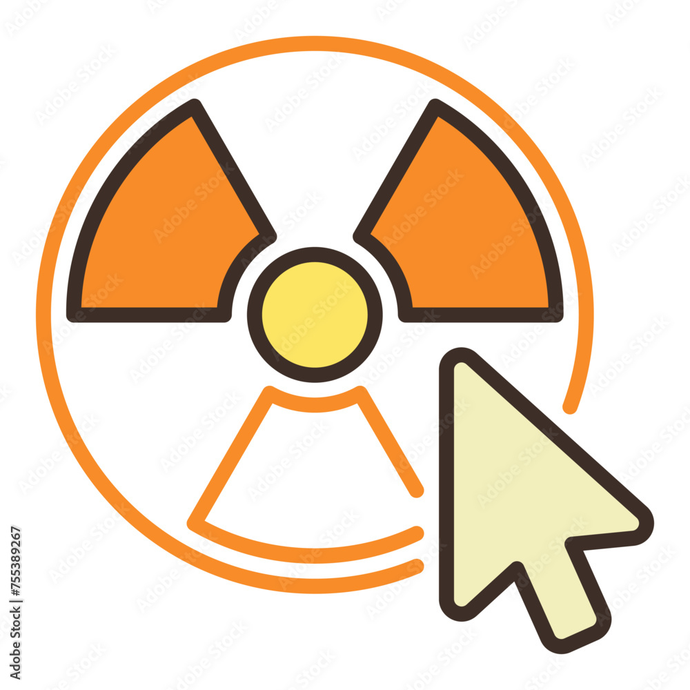 Poster mouse cursor and radiation symbol vector colored icon or sign in outline style