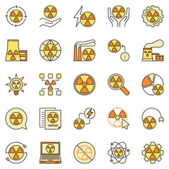 Nuclear Power colored icons set. Radiation and Radioactive concept vector symbols