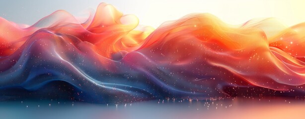Artistic representation of two colorful waves intertwining, symbolizing harmony and fluidity in an abstract design with vibrant blue, red, and orange hues - obrazy, fototapety, plakaty