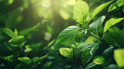 Obraz premium Close-up of vibrant green leaves basking in the soft sunlight, showcasing the intricate patterns and textures of nature. 