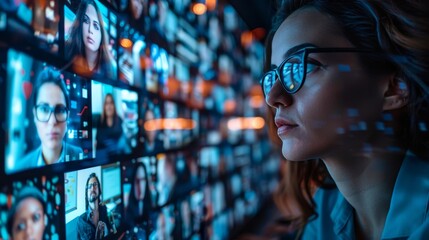 Craft a visual narrative of professionals in a virtual workspace