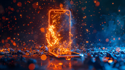 A huge broken mobile phone screen shattering explosion, generative ai