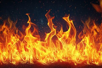 Fire background with bright vivid flame on black background .
