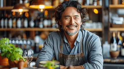 Smiling Mature Male Chef in Restaurant