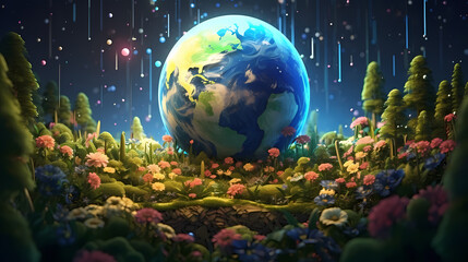 Fototapeta na wymiar Earth day background wallpaper, earth in nature, moving towards green ecology