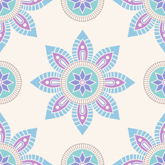 Seamless vector color pattern with mandala. Abstract oriental vector mandala background. Vintage decorative elements. Islam, Arabic, Indian, ottoman motifs. For textile, fabric and paper.
