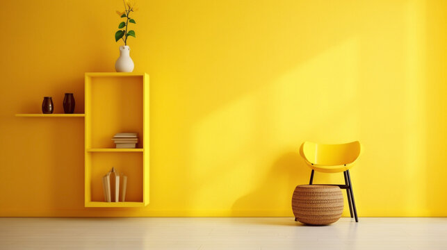 A sunlit mustard yellow wall, radiating optimism and joy in its pure and uncluttered form.