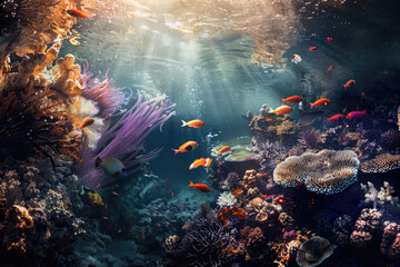 Fototapeta na wymiar Dive into the mysterious and vibrant world of underwater life