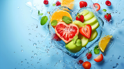 Healthy food in heart and water diet sport lifestyle, generative ai - obrazy, fototapety, plakaty
