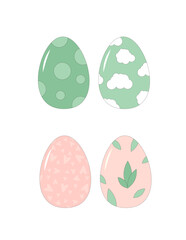 Easter eggs set isolated on white background. Vector flat with outline illustration on green and blue color