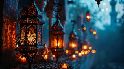 Obraz premium 3d serene Islamic holiday banner, concept of praying, celebration and faith.