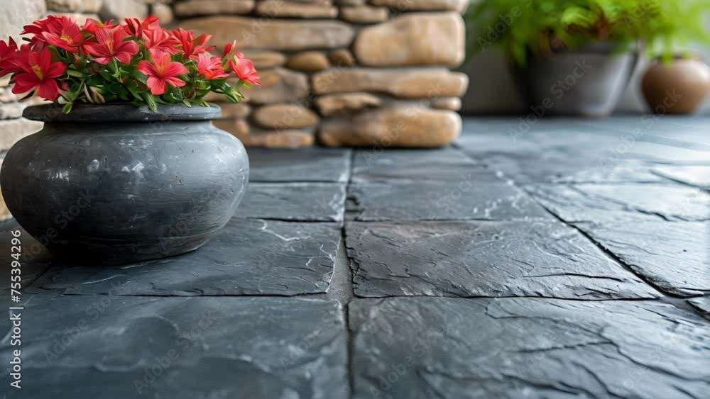 Poster a closeup of weatherresistant and durable slate tiles perfect for adding a touch of elegance and sop