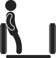 Isolated pictogram sign of stickman leaning on escalator, for indoor, airport, mall safety sign