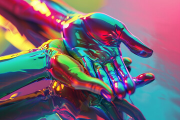Abstract Artistic Multicolored 3d Rendering Illustration Of Hands
