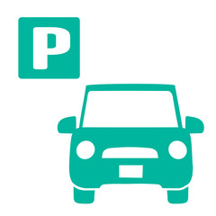 Obraz premium 住宅 自動車、駐車場のアイコン 不動産・建設・マンション向けピクトグラム シンボル緑