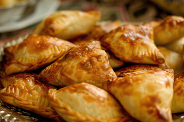Obraz na płótnie Canvas Samsa, savory pastries filled with meat or potatoes, baked to perfection for the Nowruz