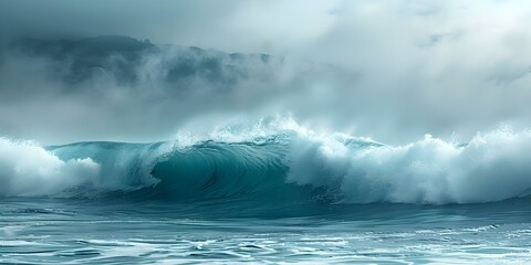 Moody Morning Surf Check Foggy Waves Crashing . Concept Ocean Photography, Atmospheric Landscapes, Maritime Exploration - obrazy, fototapety, plakaty