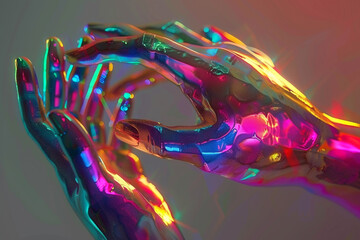 Abstract Artistic Multicolored 3d Rendering Illustration Of Hands