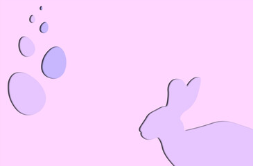 Easter day background, papercut effect. Rabbit, easter eggs, copy space for text. Vector illustration