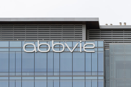 South San Francisco, CA, USA - Feb 23, 2024: AbbVie sign is seen at its Bay Area Campus in South San Francisco, where the focus is on researching and developing new medicines to treat cancer.