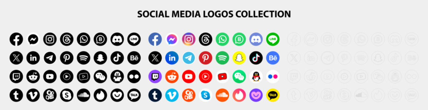 Iconos redondos de redes sociales o logotipos de redes sociales conjunto/colección de iconos vectoriales planos para aplicaciones y sitios web.
