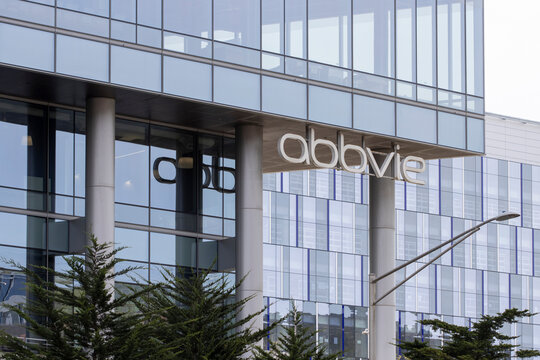 South San Francisco, CA, USA - Feb 23, 2024: AbbVie logo is seen at its Bay Area Campus in South San Francisco, where the focus is on researching and developing new medicines to treat cancer.