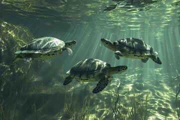 Fototapeta premium Turtle swimming in the sea.
