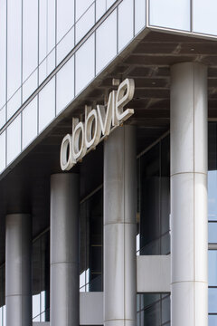 South San Francisco, CA, USA - Feb 23, 2024: AbbVie sign is seen at its Bay Area Campus in South San Francisco, where the focus is on researching and developing new medicines to treat cancer.