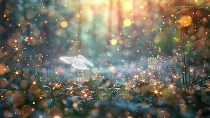 fantasy firefly lights in the magical forest. seamless looping overlay 4k virtual video animation background
