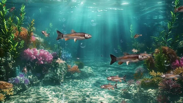underwater fantasy landscape. nature background with underwater scene. 3d rendered . seamless looping overlay 4k virtual video animation background