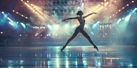 Elegant rhythmic gymnast in elite stadium.