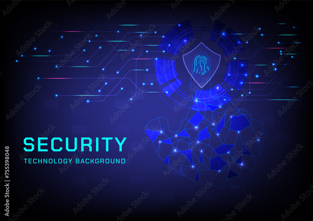 Poster abstract background technology security system with fingerprint scanning identification for internet