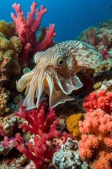 Vibrant Underwater Dance - Cuttlefish Amongst Coral Reefs