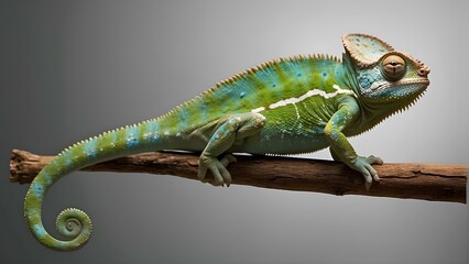 Vivid Chameleon Charisma - Colorful Reptile on Branch