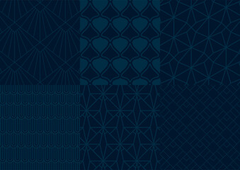 vector set of blue geometric patterns, set of linear patterns, fondo retro patrones 1