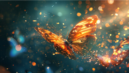 background with sparkling butterflies - obrazy, fototapety, plakaty