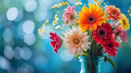 Colorful flowers in a vase, Mother’s Day concept