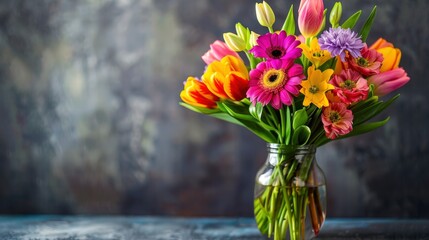 Colorful flowers in a vase, Mother’s Day concept